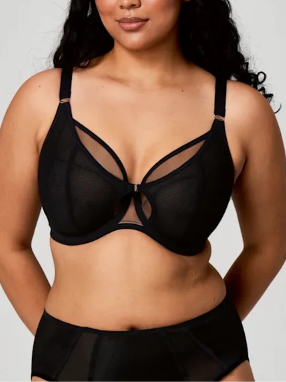 Elomi black mesh Kintai underwire bra Women’s sz US 34J preloved